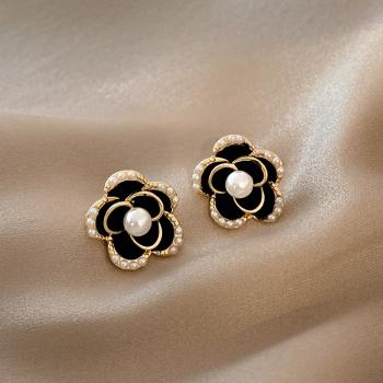 360Home Silber pin Perle Blume Vintage Ohrringe A070 gold
